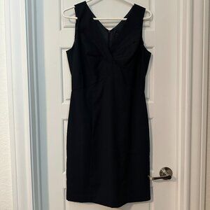 Ann Taylor Pencil Dress 6 Fitted Sheath Navy Blue V-Neck Knee Length